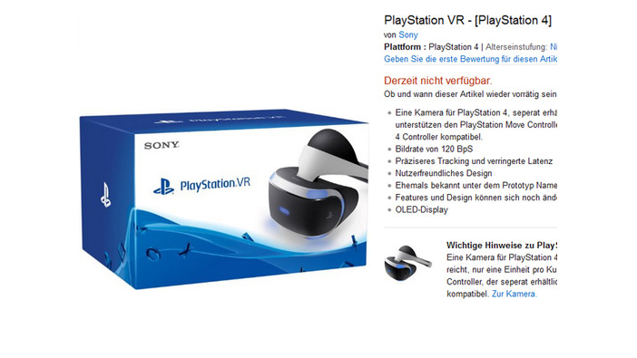 欧州AmazonでPlayStation VRの予約が開始されるも数分で完売