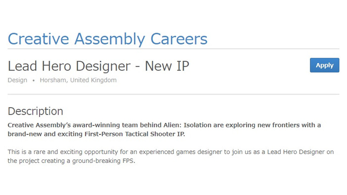 『Total War』シリーズ開発のCreative Assemblyが「ヒーロー」の登場する完全新作FPSの求人を掲載