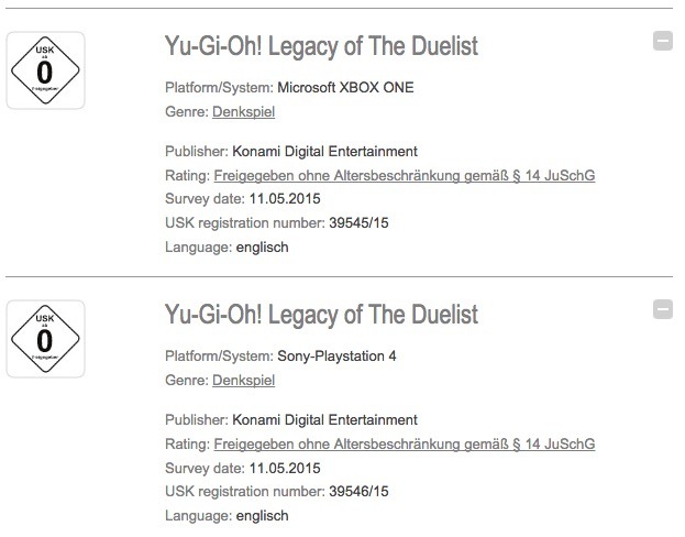 噂: PS4/Xbox One向け新作『遊戯王』リリースか？独ゲーム審査機構に情報が掲載