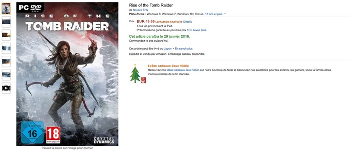 噂: PC版『Rise of the Tomb Raider』が仏Amazonに掲載、2016年1月末発売か