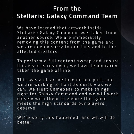『Stellaris: Galaxy Command』アートワークの流用が判明、ベータテスト開始日にサービス一時停止
