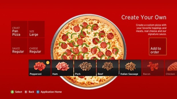 Xbox 360のPizza Hutアプリから注文されたピザの売上がサービス開始4ヶ月で100万ドルを突破していた