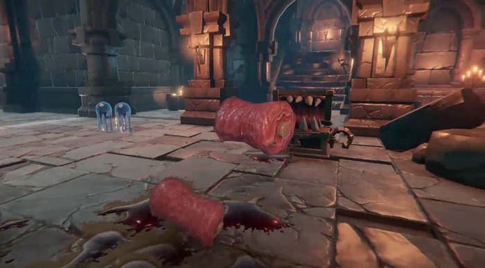 冒険者たちの残した頑固な汚れをゴブリンメイドがスライムモップでお片付け!ダンジョン協力清掃ゲーム開発中