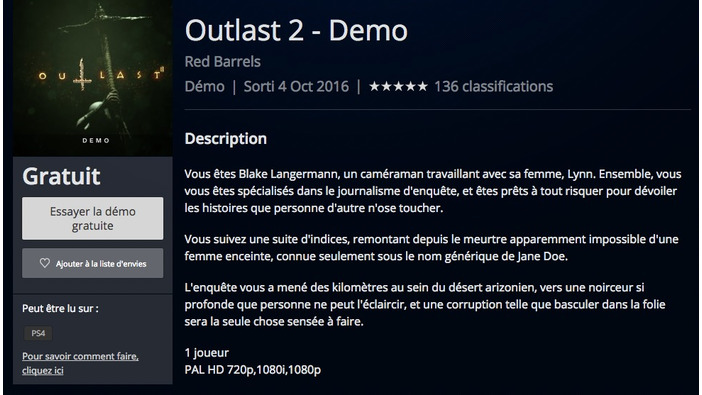 人気ホラー第2弾『Outlast 2』欧州PS StoreでPS4版デモ版配信、一部地域限定か