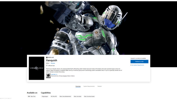SFアクションシューター『VANQUISH』のリマスター版が登場か―MSストアに製品ページ登場