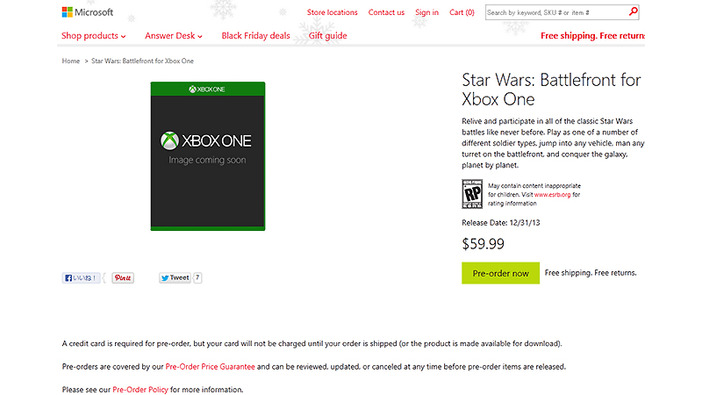 MS StoreにDICE版『Star Wars: Battlefront』の商品情報が一時掲載、概要が明らかに
