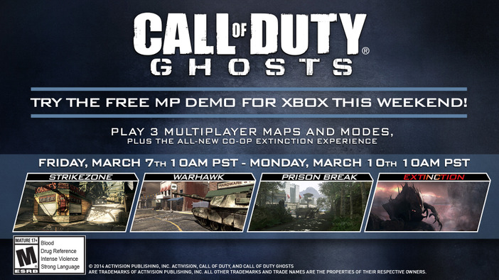 Xbox 360とXbox Oneで『Call of Duty: Ghosts』のフリーマルチプレイデモがJST3月8日から実施