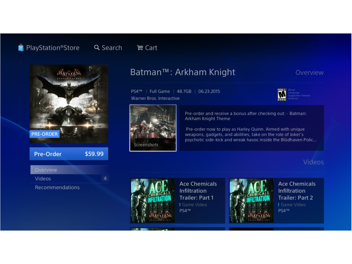 Ps4版 Batman Arkham Knight のファイルサイズは約49gb 北米psストアに記載 Game Spark 国内 海外ゲーム情報サイト