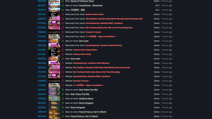 Steamストアからの成人向けゲーム削除、7月26日時点でも流れは止まらず…新たに削除されたタイトル多数