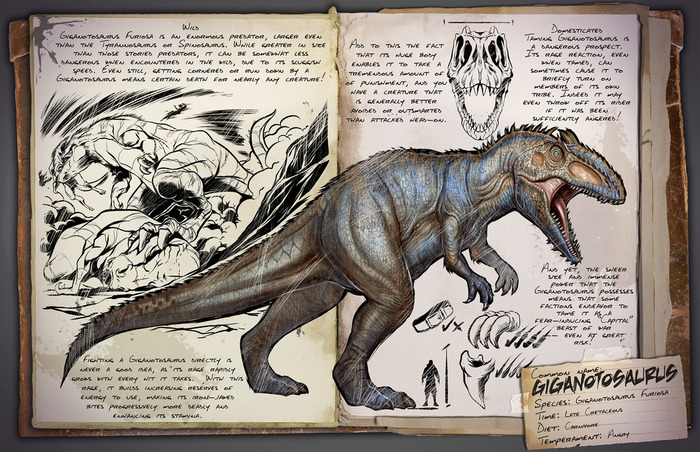 『ARK: Survival Evolved』T-REX級の肉食恐竜ギガノトサウルス追加―剣と盾も