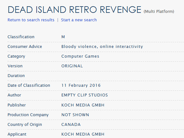 豪審査機関に『Dead Island Retro Revenge』なる未発表タイトルが登録