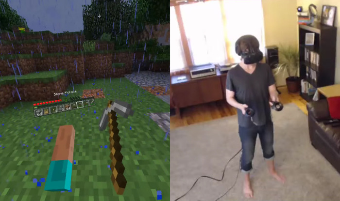 HTC Viveで世界に没入！『Minecraft』VRプレイ映像―実際に腕を振ってブロック破壊