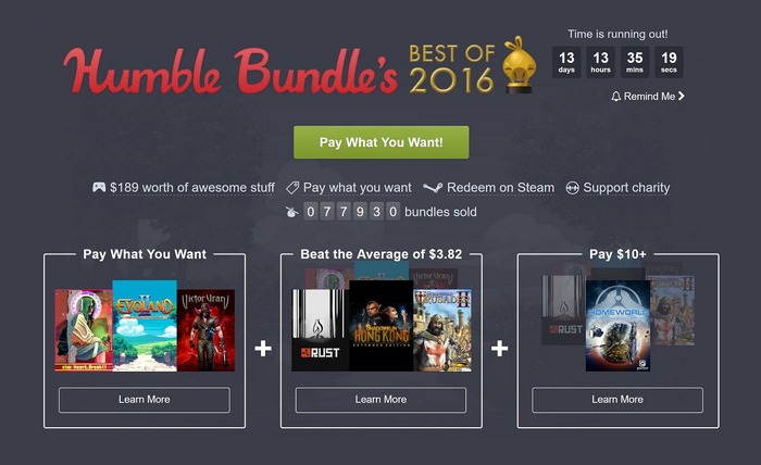 「Humble Bundle Best of 2016」販売中―目玉タイトルはサバイバルFPS『Rust』！
