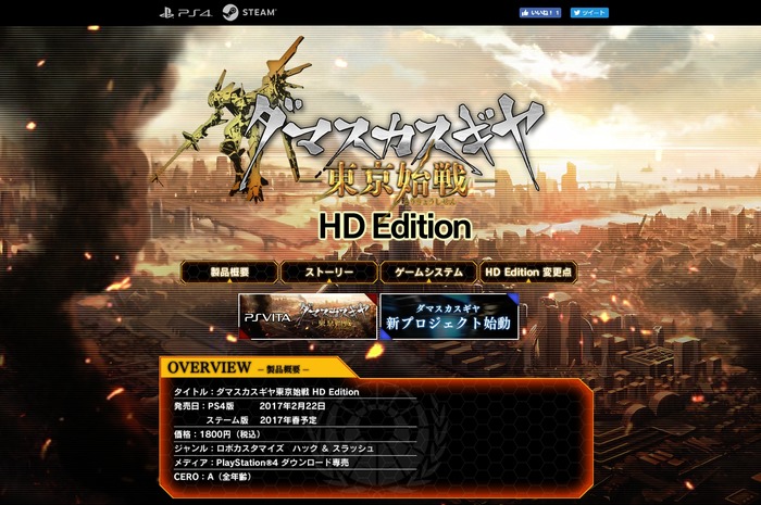 ロボハクスラ『ダマスカスギヤ東京始戦 HD Edition』PS4/PC版が発表、Vita向け新作も発表