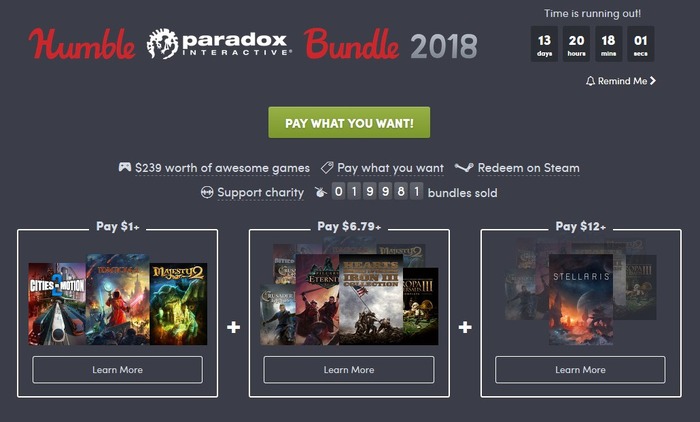 『Stellaris』や『Hearts of Iron III』収録の「Humble Paradox Bundle 2018」開始
