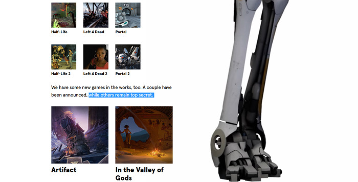 噂：Valveが未発表の新作ゲームを開発中か―リニューアルされた公式サイトで言及