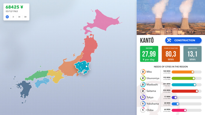 『Nuclear Power Station Creator』Steam早期アクセス開始―日本の電力需要を原発で賄う経営ストラテジー
