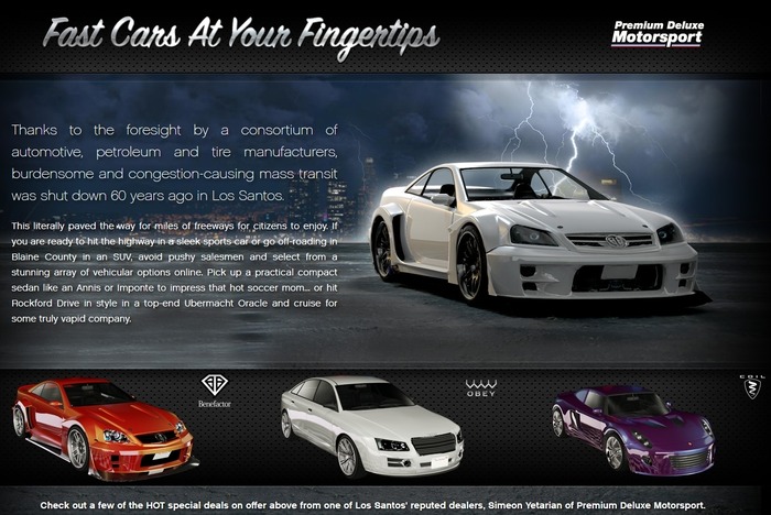 ゲーム内に登場する3車種のスポーツカーを紹介した『GTA V』のムービーグラフィックが公開