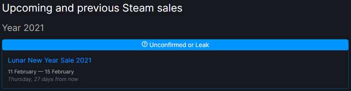 2021年Steam旧正月セールは現地時間2月11日から15日？―非公式データベースサイトが予告