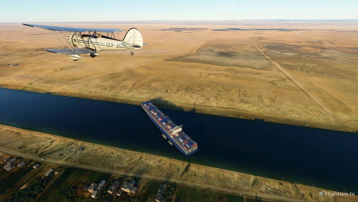 スエズ運河で座礁しているコンテナ船を『Microsoft Flight Simulator』で再現したModが登場―リアルな本作がさらに現実と近づく？