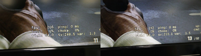 （左）『CS:GO』1600x900 Dust2センターでのfps値 （右）『CS:GO』』1920ｘ1080 Dust2センターでのfps値