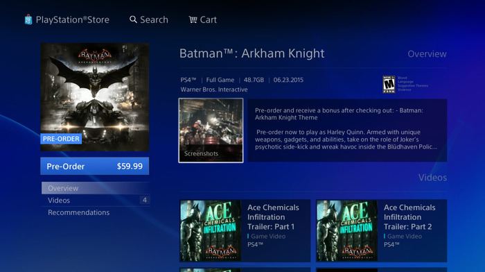 PS4版『Batman Arkham Knight』のファイルサイズは約49GB―北米PSストアに記載