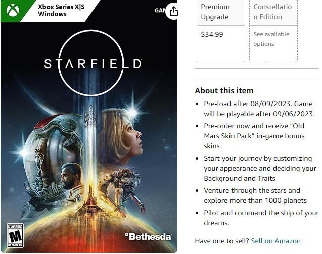 Starfield』のプリロードはもう間もなく?海外向けのアマゾン商品説明